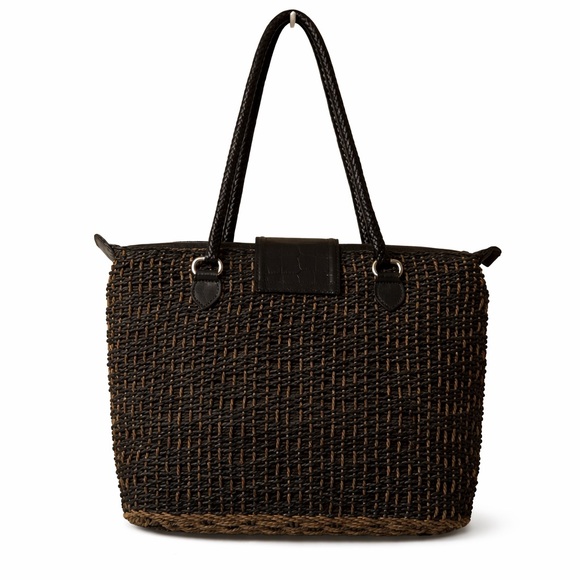 BRIGHTON Raffia Jute Woven Shoulder Bag Purse Handbag Satchel/Brn Leather - Picture 4 of 7